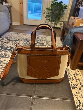 Wrangler Cream and Tan Mini Satchel with Leather Trim